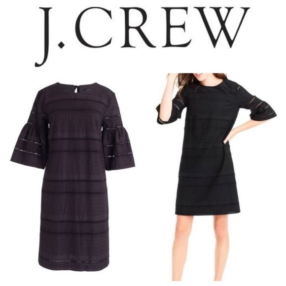 J. Crew 2 XS Small Shift Dress Black Flutter Sleeve Eyelet Career Party - Picture 1 of 5